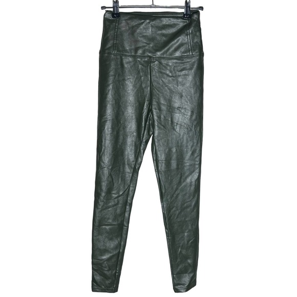 Tinseltown Pants - Tinseltown Juniors Green Faux Leather Front Ponte Leggings